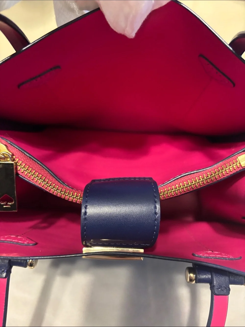 EUC Kate Spade Arbour Hill Small Elodie Leather Satchel Tote Navy Fuchsia